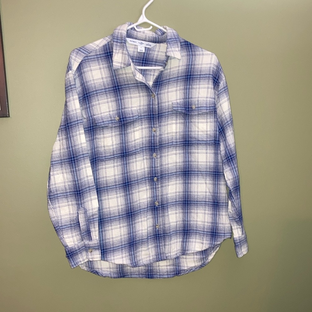 Old Navy Blue and White Plaid Button Down Shirt